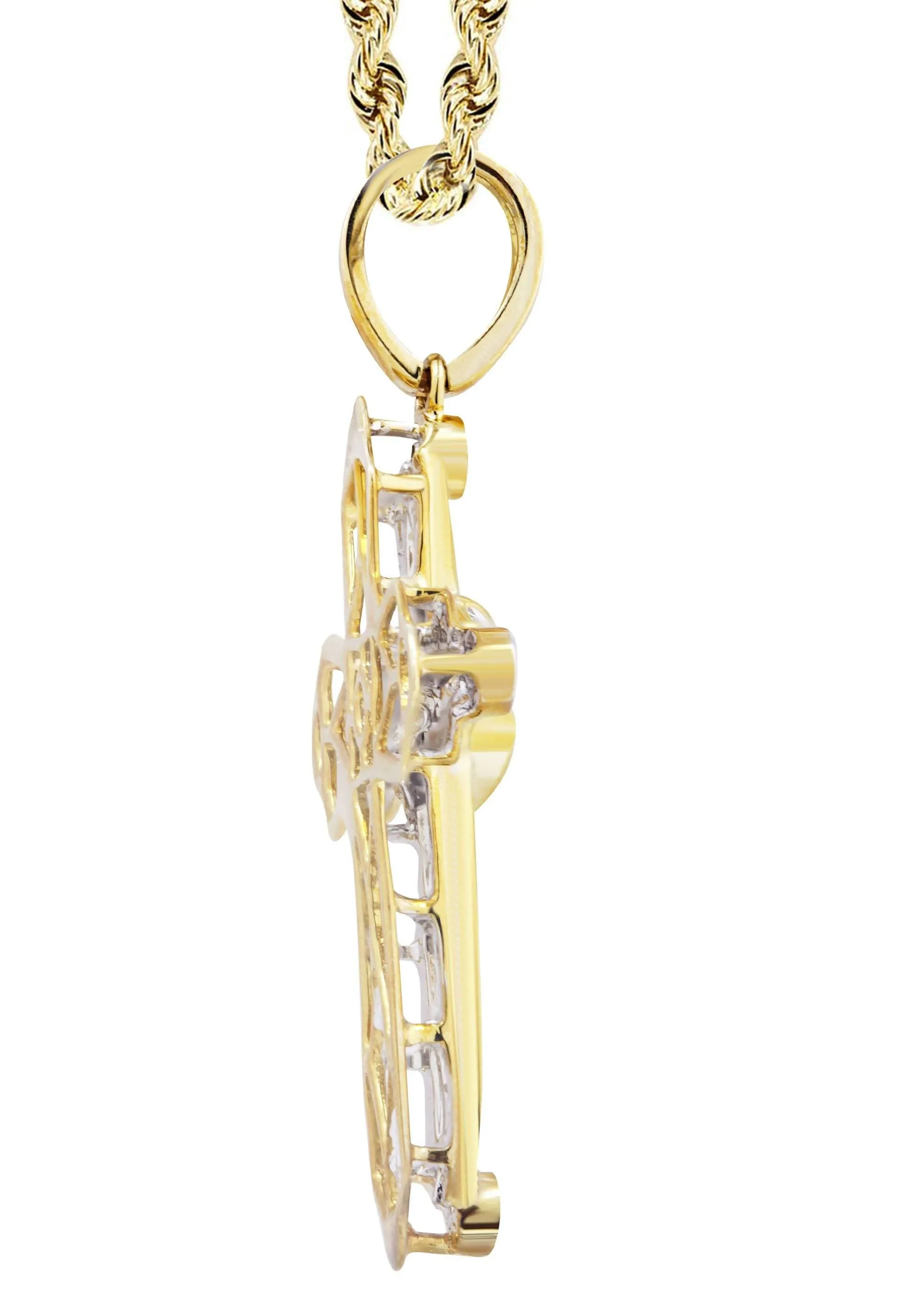 10K Yellow Gold Cross  Diamond Necklace  | 0.57 Carats