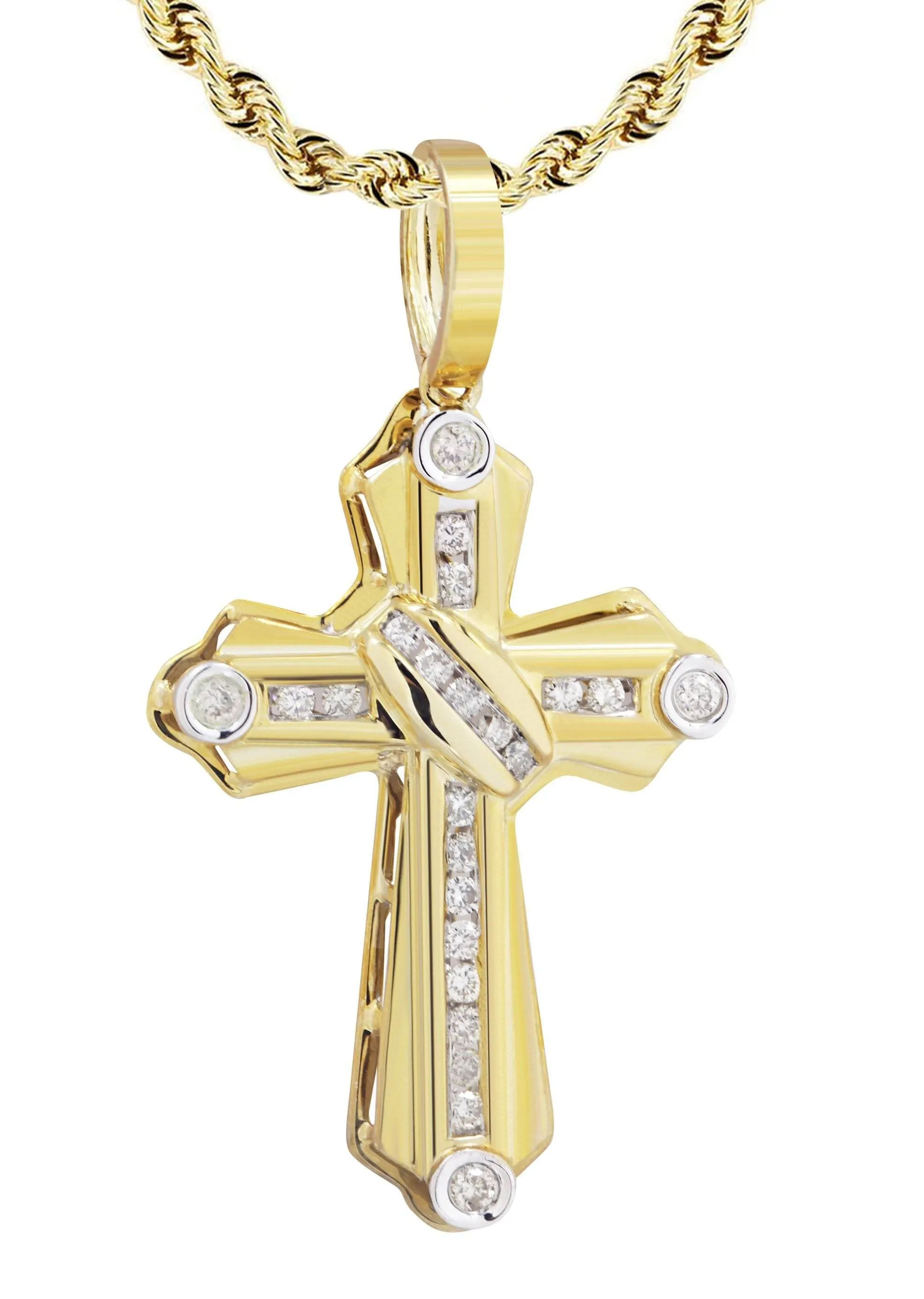 10K Yellow Gold Cross  Diamond Necklace  | 0.57 Carats