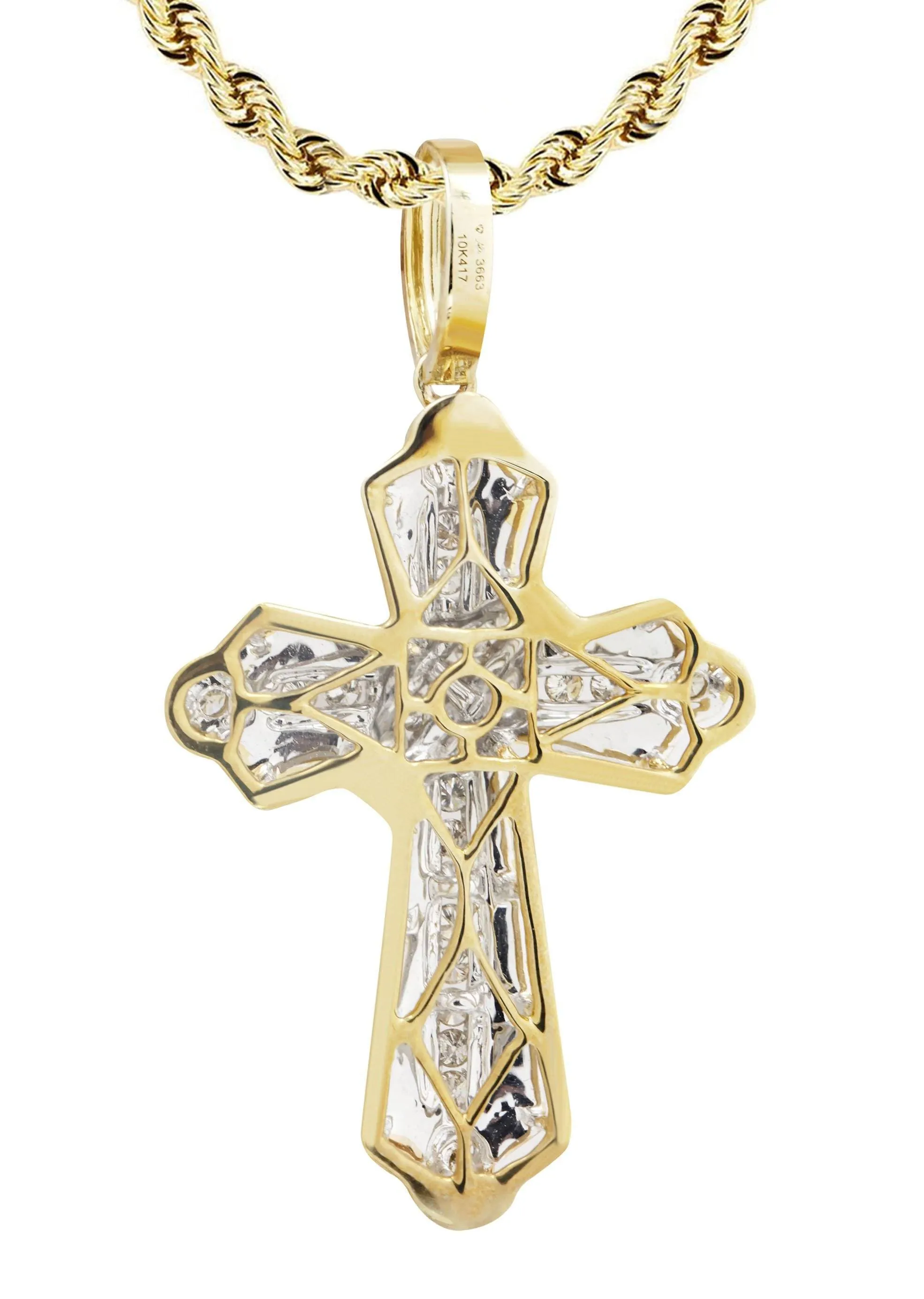 10K Yellow Gold Cross  Diamond Necklace  | 0.57 Carats