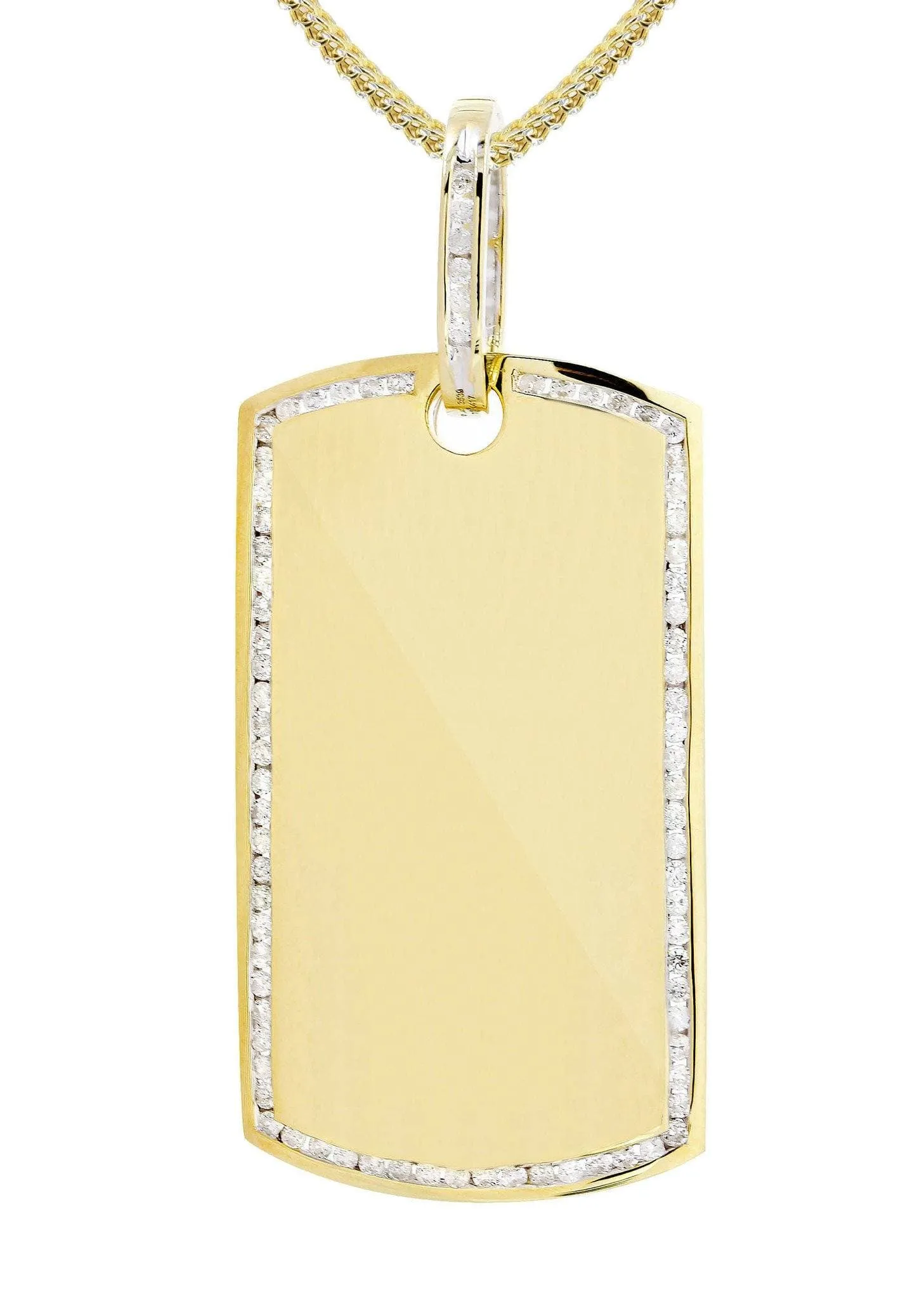10K Yellow Gold Dog Tag Diamond Necklace  | 1.47 Carats
