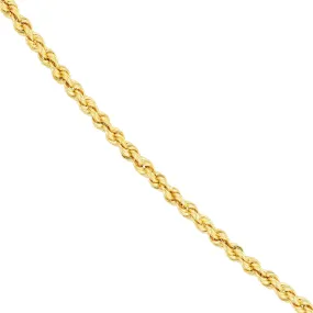 14K Gold 2.3mm Light Rope Chain Necklace with Lobster Lock - Hollow