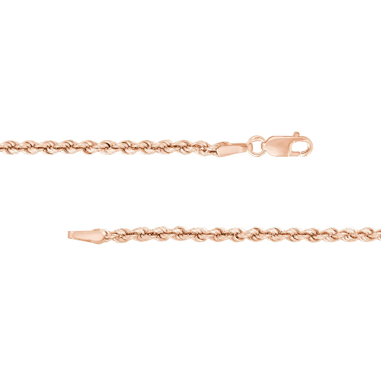 14K Gold 2.3mm Light Rope Chain Necklace with Lobster Lock - Hollow