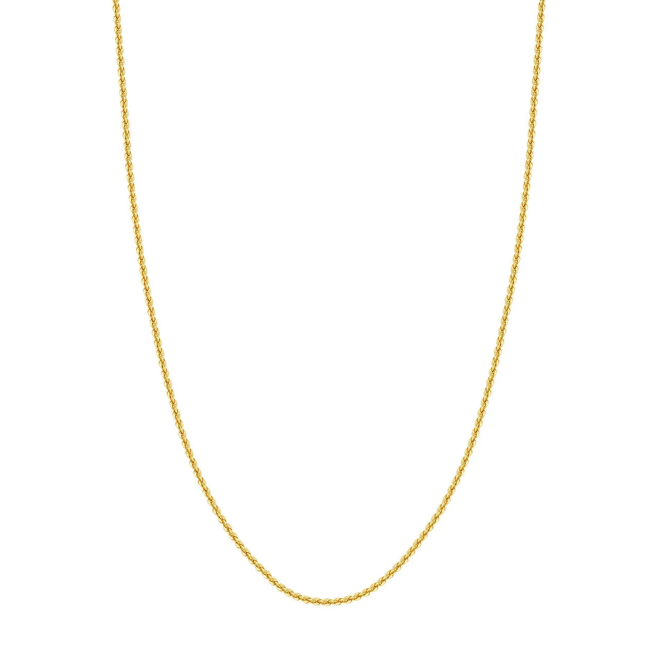14K Gold 2.3mm Light Rope Chain Necklace with Lobster Lock - Hollow