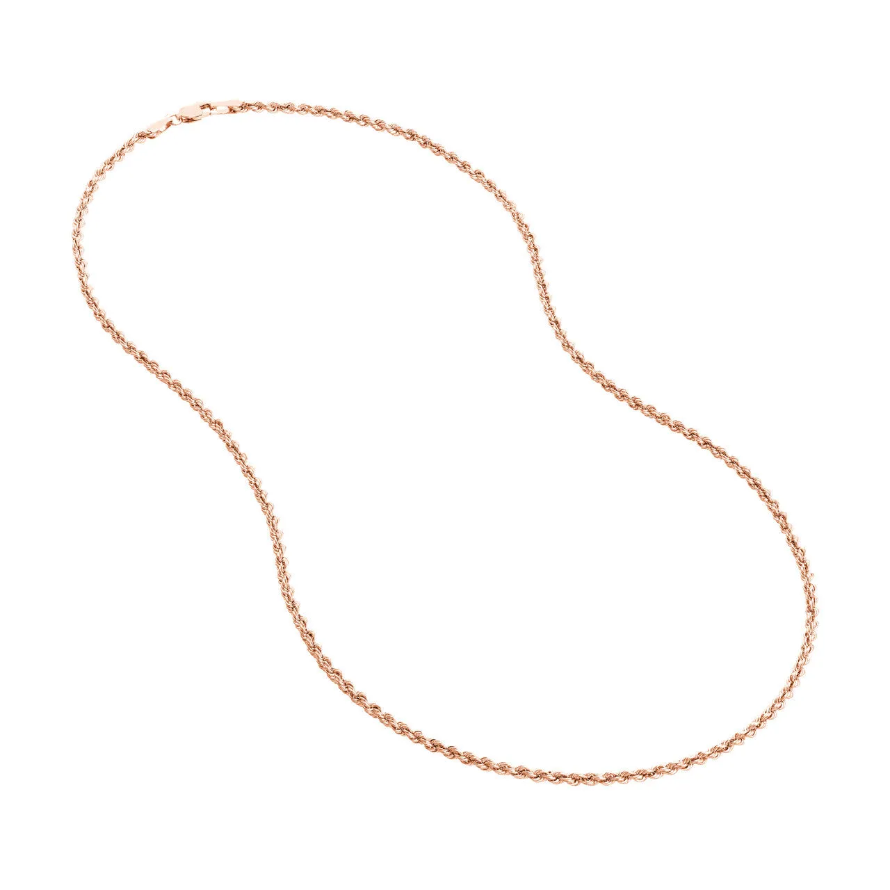 14K Gold 2.3mm Light Rope Chain Necklace with Lobster Lock - Hollow