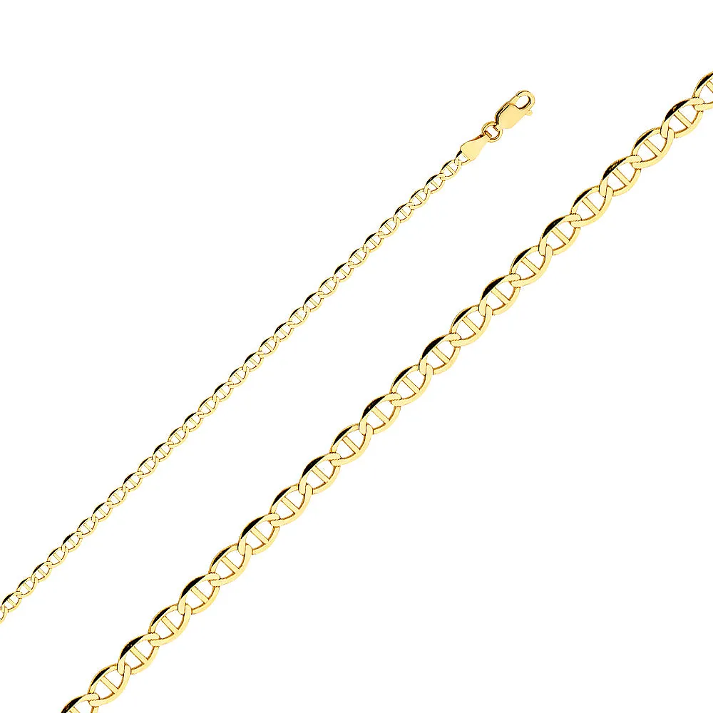 14K Gold 3.4mm Flat Mariner Chain