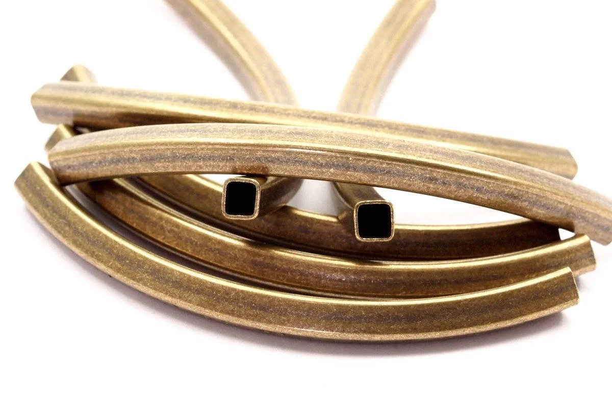 5 Square Oval Antique Brass Tubes (75x5x5mm) BRC 296