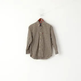 Abercrombie Boys L 10-12 Age Casual Shirt Brown Green Cotton Checkered Long Sleeve