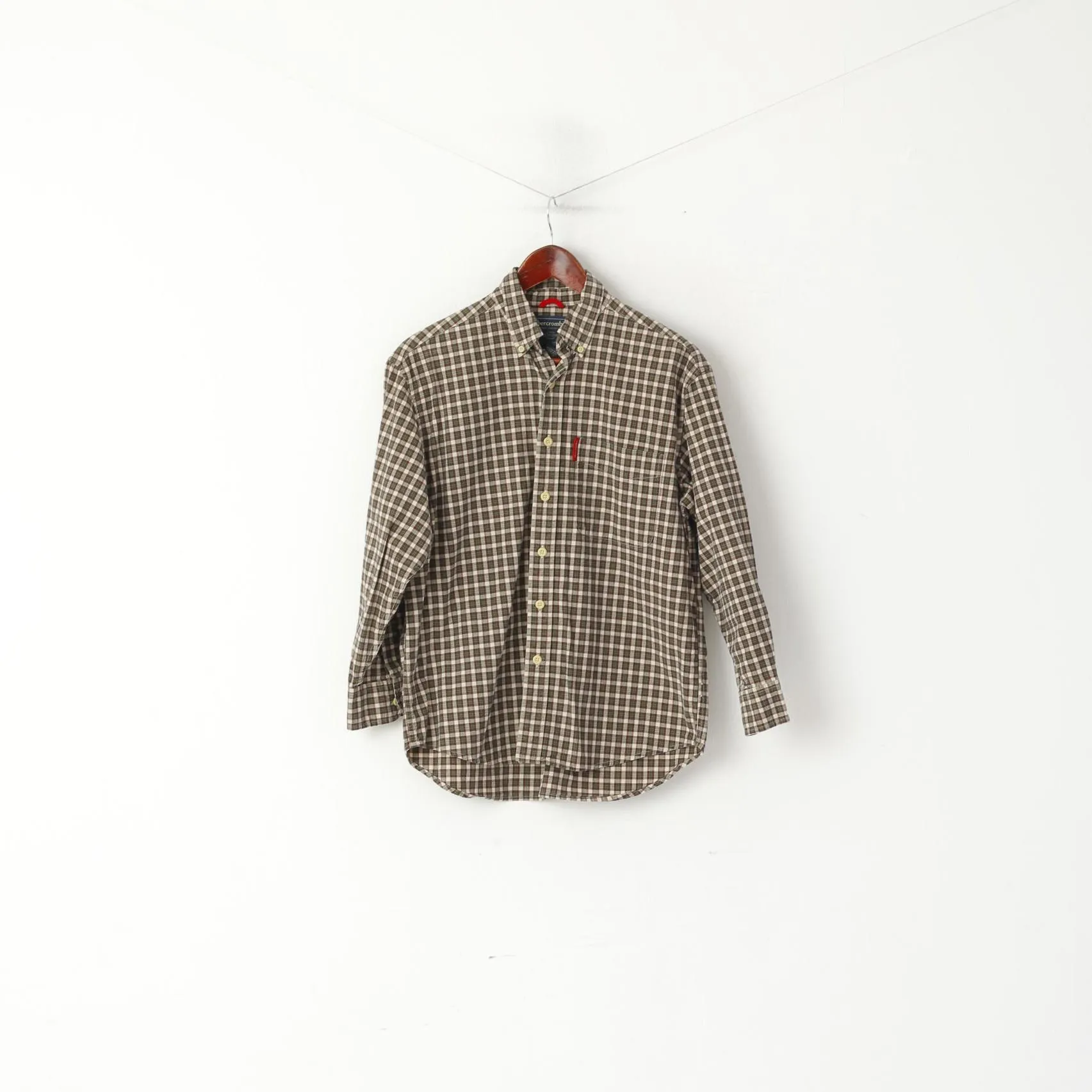 Abercrombie Boys L 10-12 Age Casual Shirt Brown Green Cotton Checkered Long Sleeve