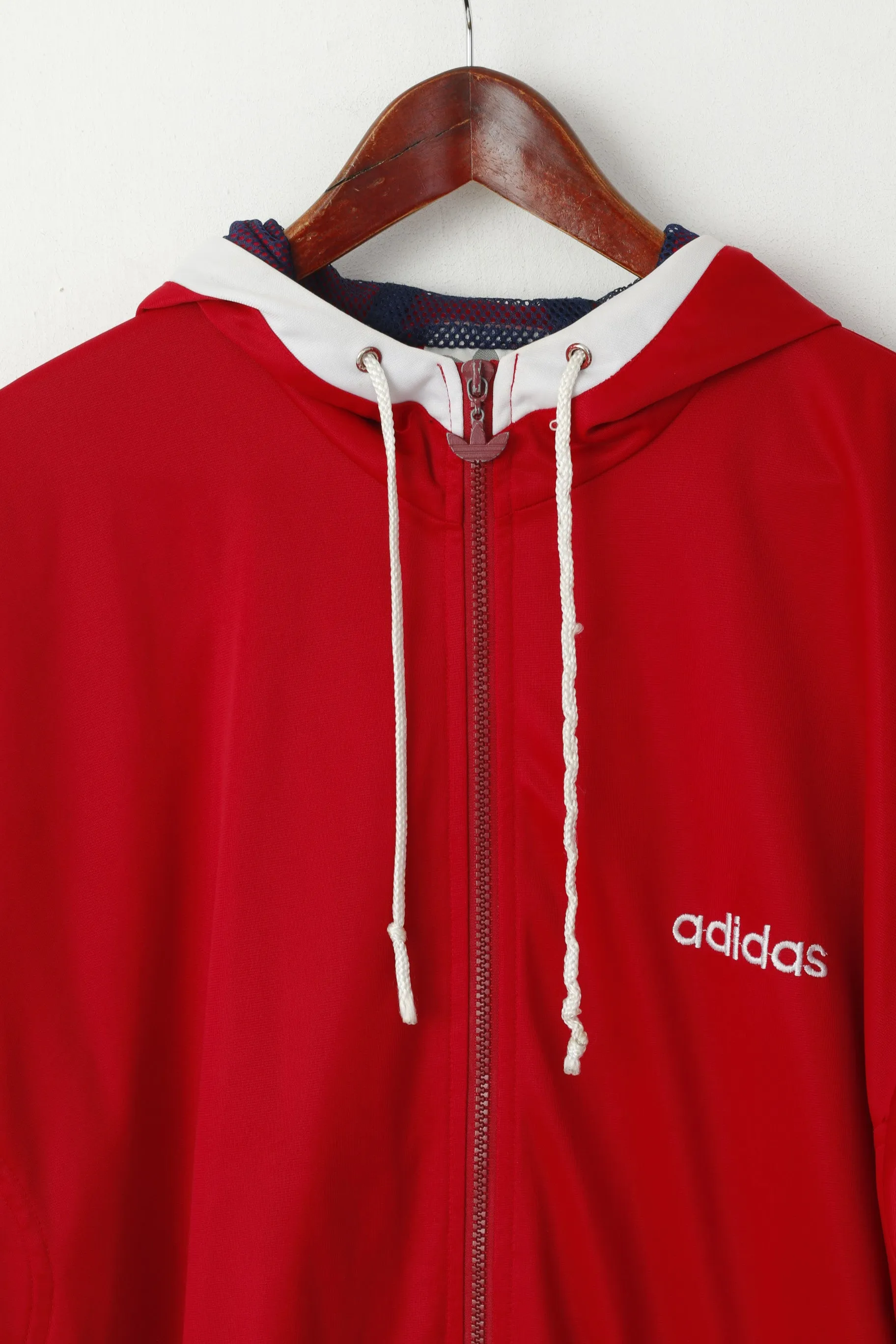 Adidas Men M Sweatshirt Shiny Red Vintage Full Zipper Hooded Oldschool Top