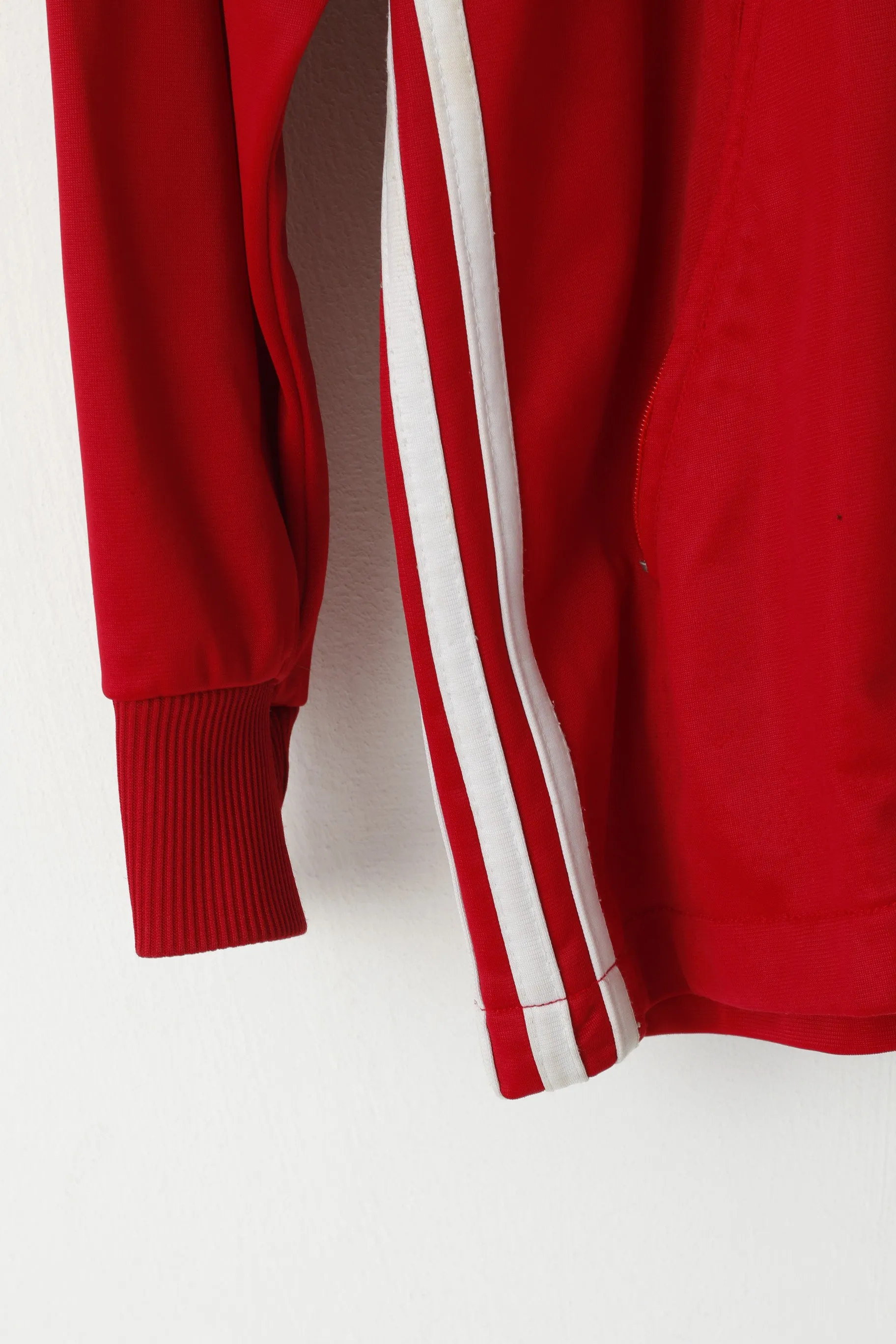 Adidas Men M Sweatshirt Shiny Red Vintage Full Zipper Hooded Oldschool Top