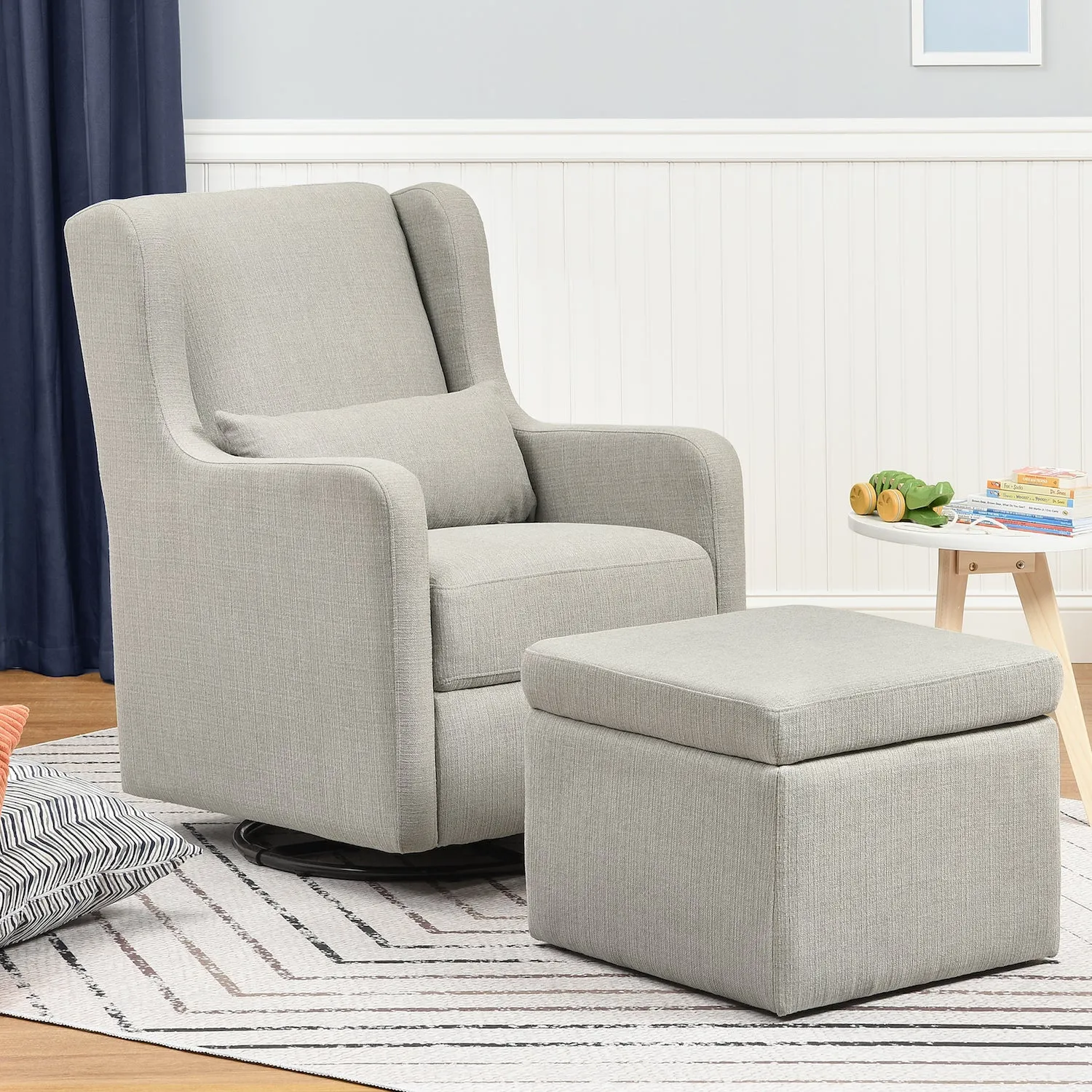 Adrian Swivel Glider with Storage Ottoman in Water Repellent   Stain Resistant Fabric