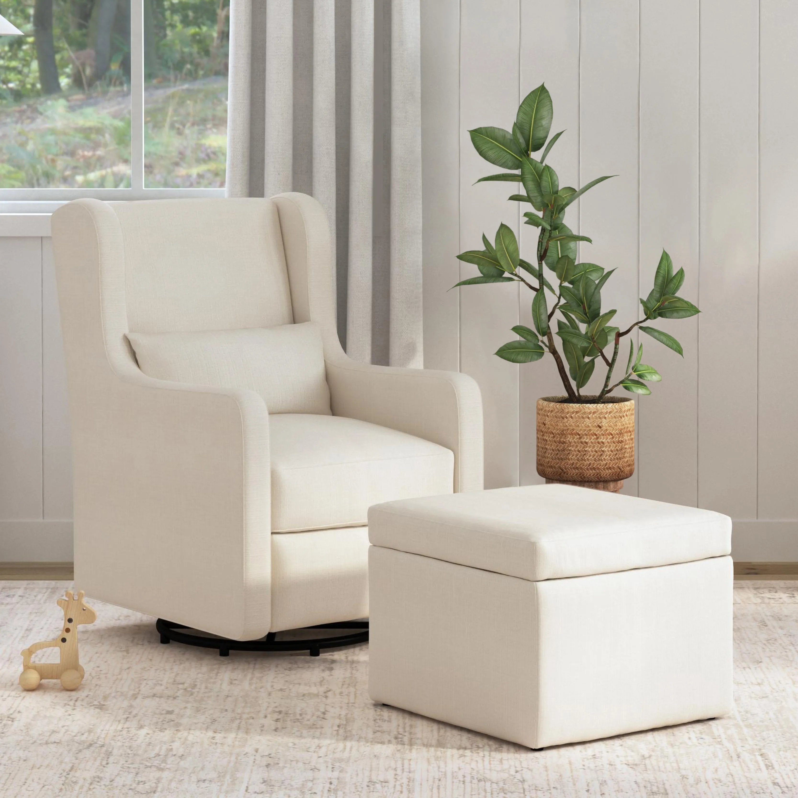 Adrian Swivel Glider with Storage Ottoman in Water Repellent   Stain Resistant Fabric