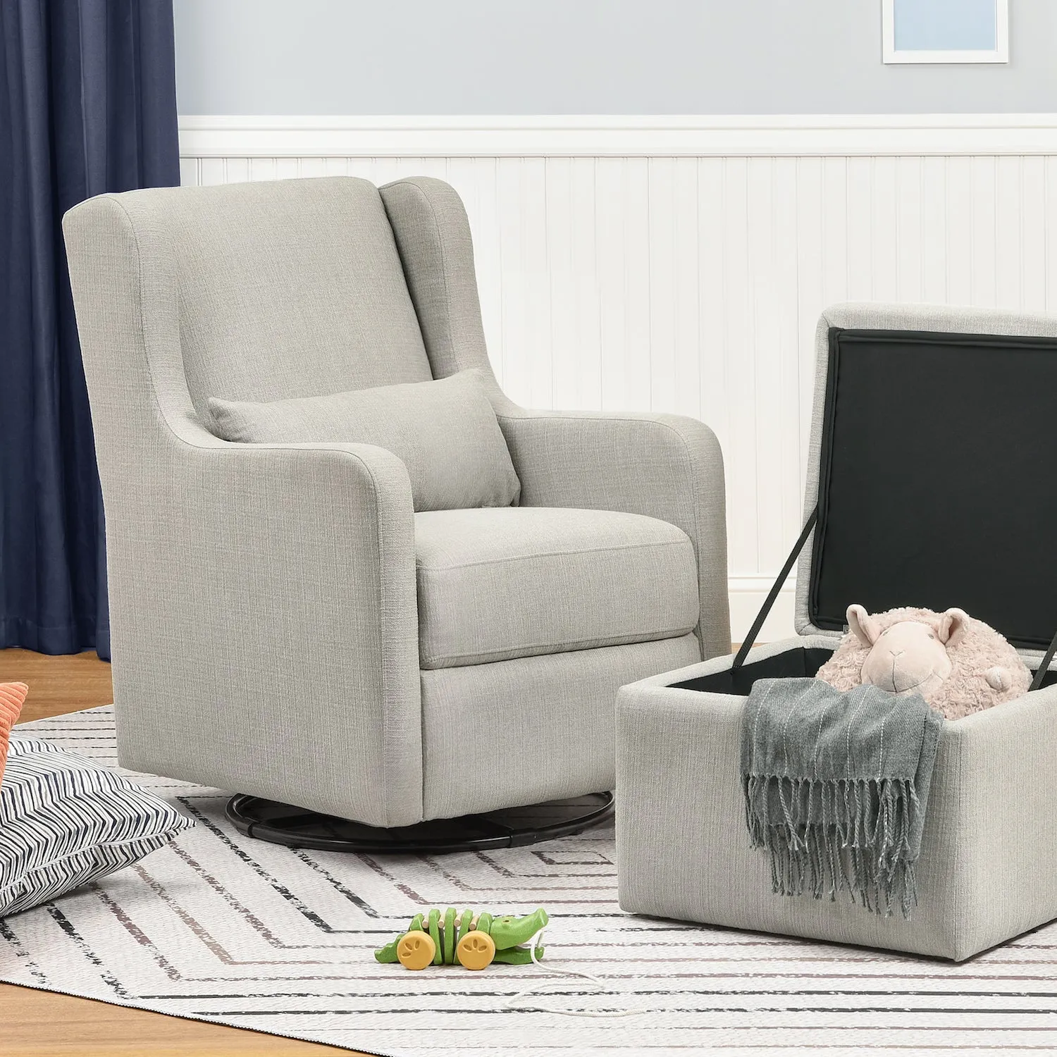 Adrian Swivel Glider with Storage Ottoman in Water Repellent   Stain Resistant Fabric