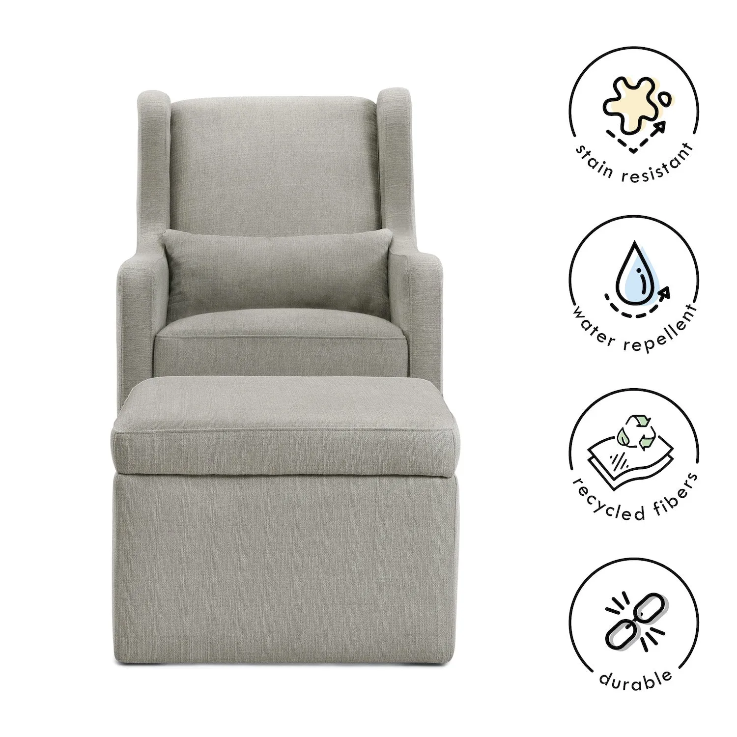 Adrian Swivel Glider with Storage Ottoman in Water Repellent   Stain Resistant Fabric