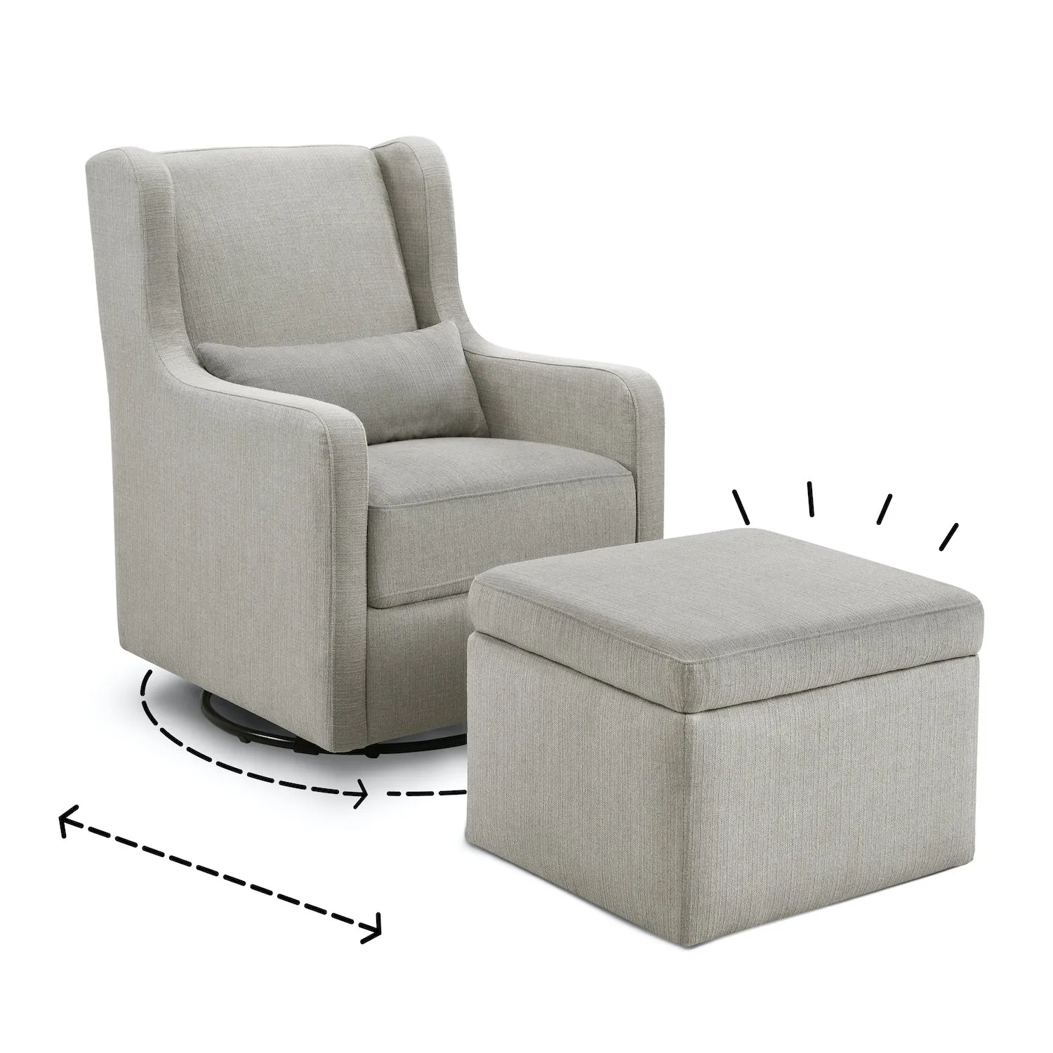 Adrian Swivel Glider with Storage Ottoman in Water Repellent   Stain Resistant Fabric