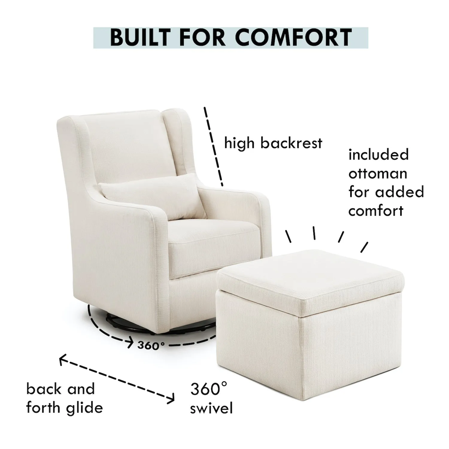 Adrian Swivel Glider with Storage Ottoman in Water Repellent   Stain Resistant Fabric