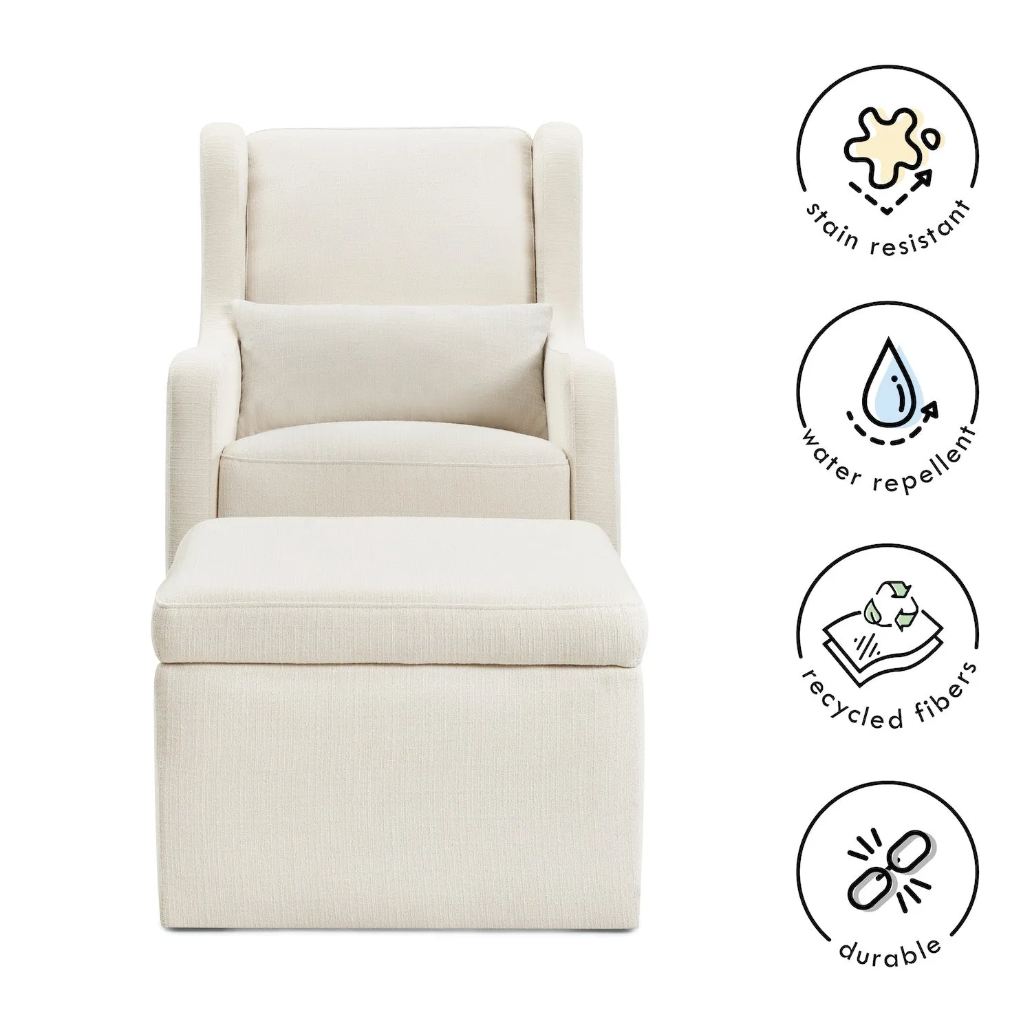 Adrian Swivel Glider with Storage Ottoman in Water Repellent   Stain Resistant Fabric
