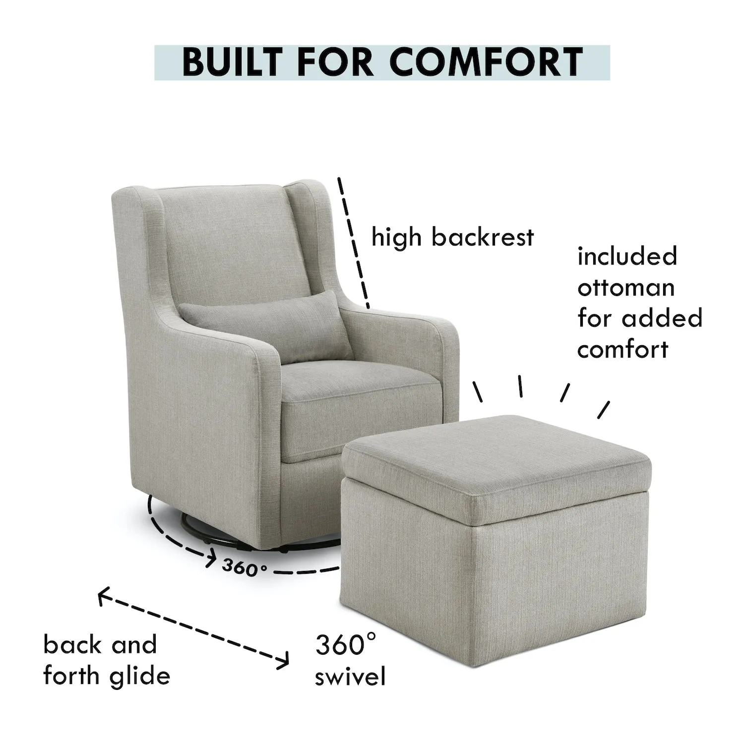 Adrian Swivel Glider with Storage Ottoman in Water Repellent   Stain Resistant Fabric