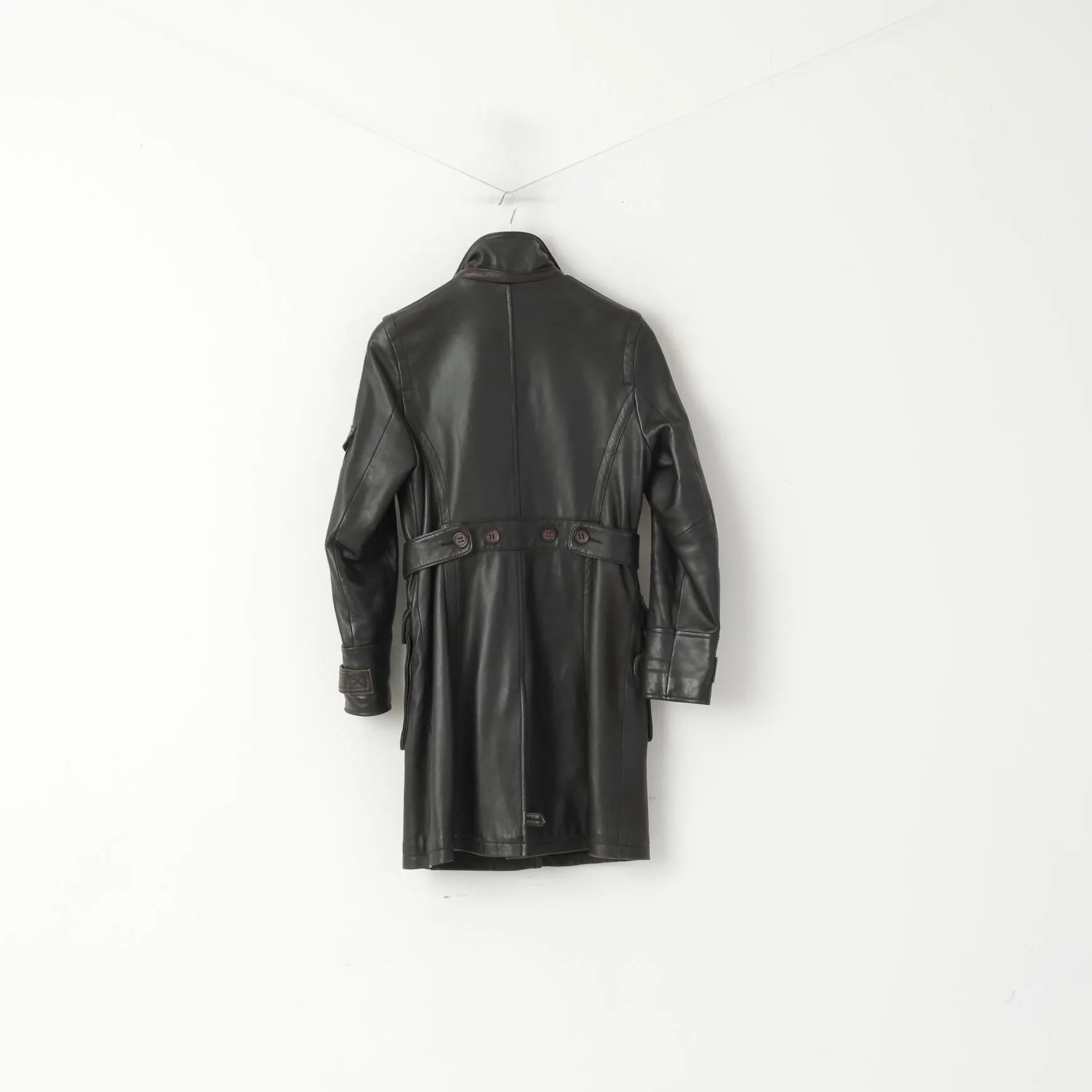 Arma Women 36 8 S Jacket Brown Soft Leather Full Zip Retro Belted Biker Coat