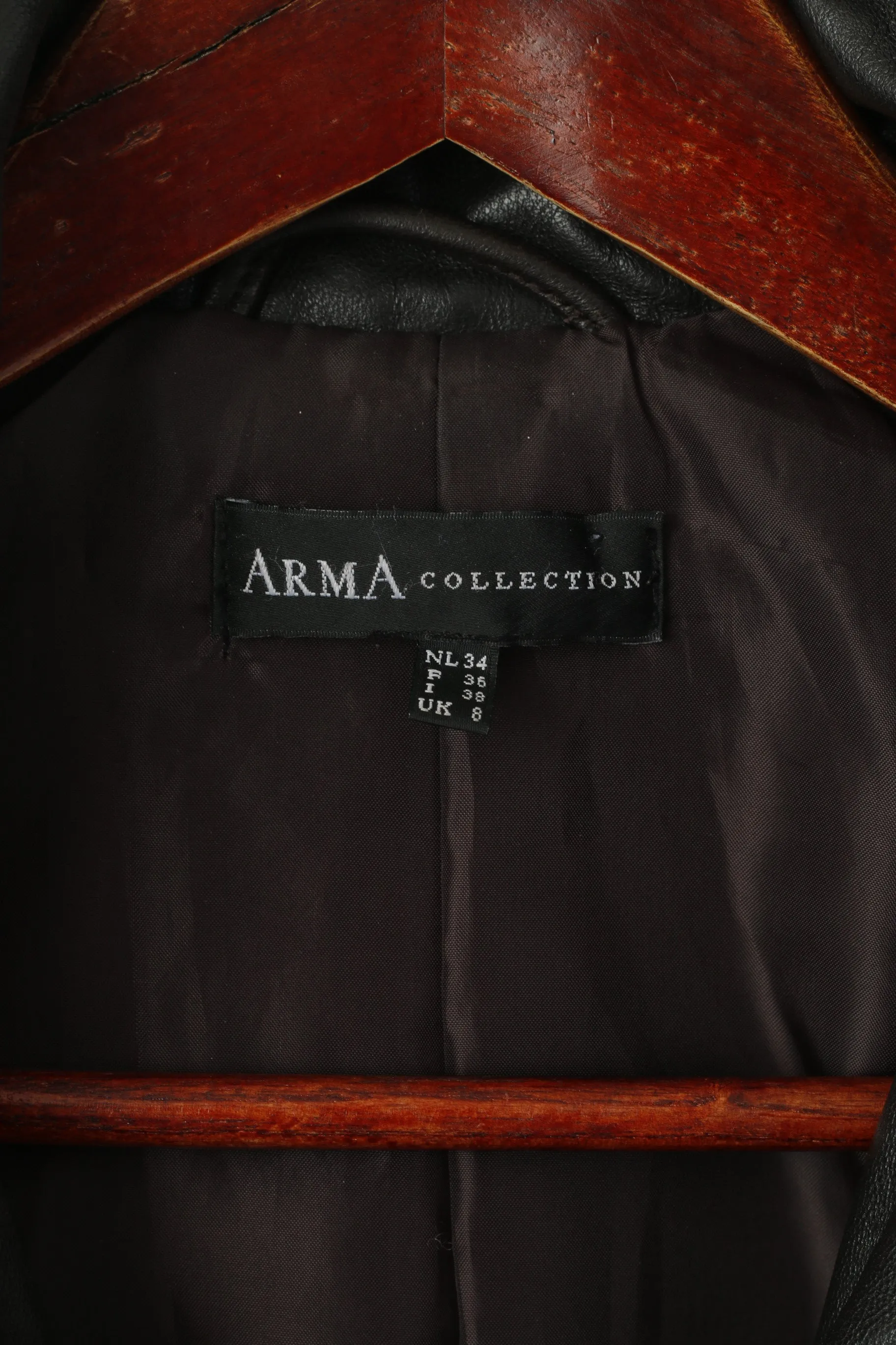 Arma Women 36 8 S Jacket Brown Soft Leather Full Zip Retro Belted Biker Coat
