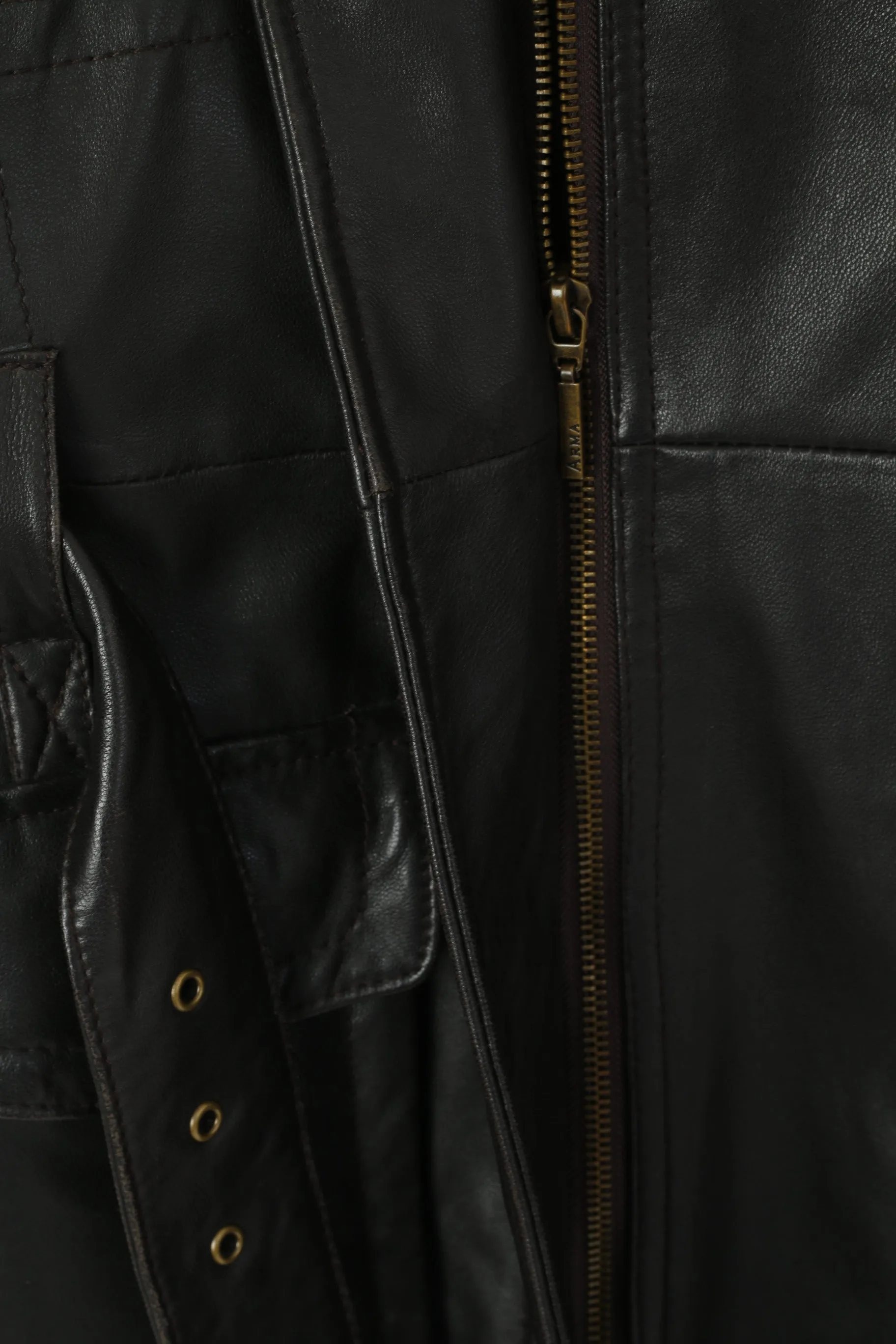 Arma Women 36 8 S Jacket Brown Soft Leather Full Zip Retro Belted Biker Coat