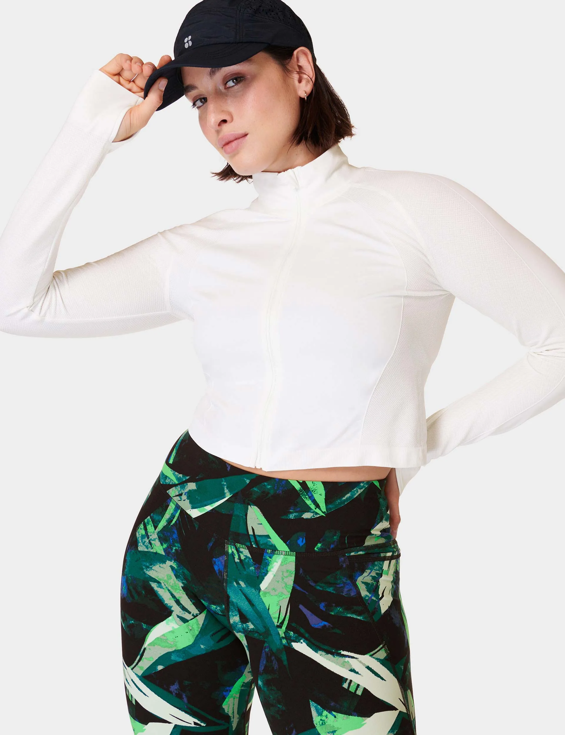 Athlete Crop Seamless Gym Zip Up - Lily White