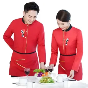 Autumn Winter Unisex Chinese Style Waiter Uniform