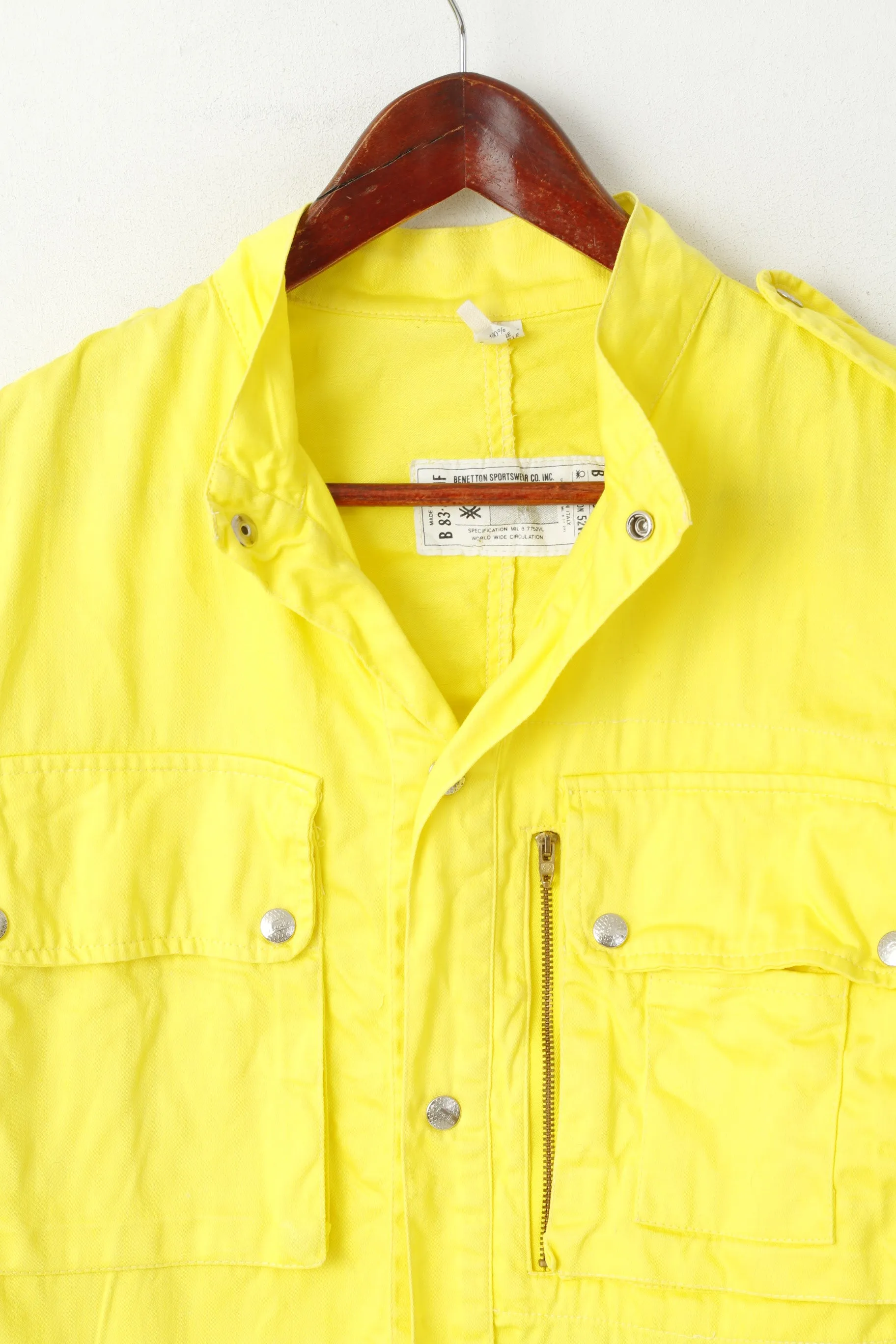 Benetton Sportswear Women 44 M Jacket Yellow Cotton Snap Italy Sport Top
