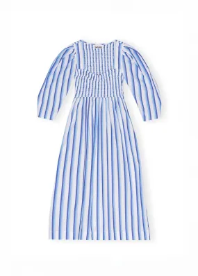 Blue Striped Cotton Smock Long Dress