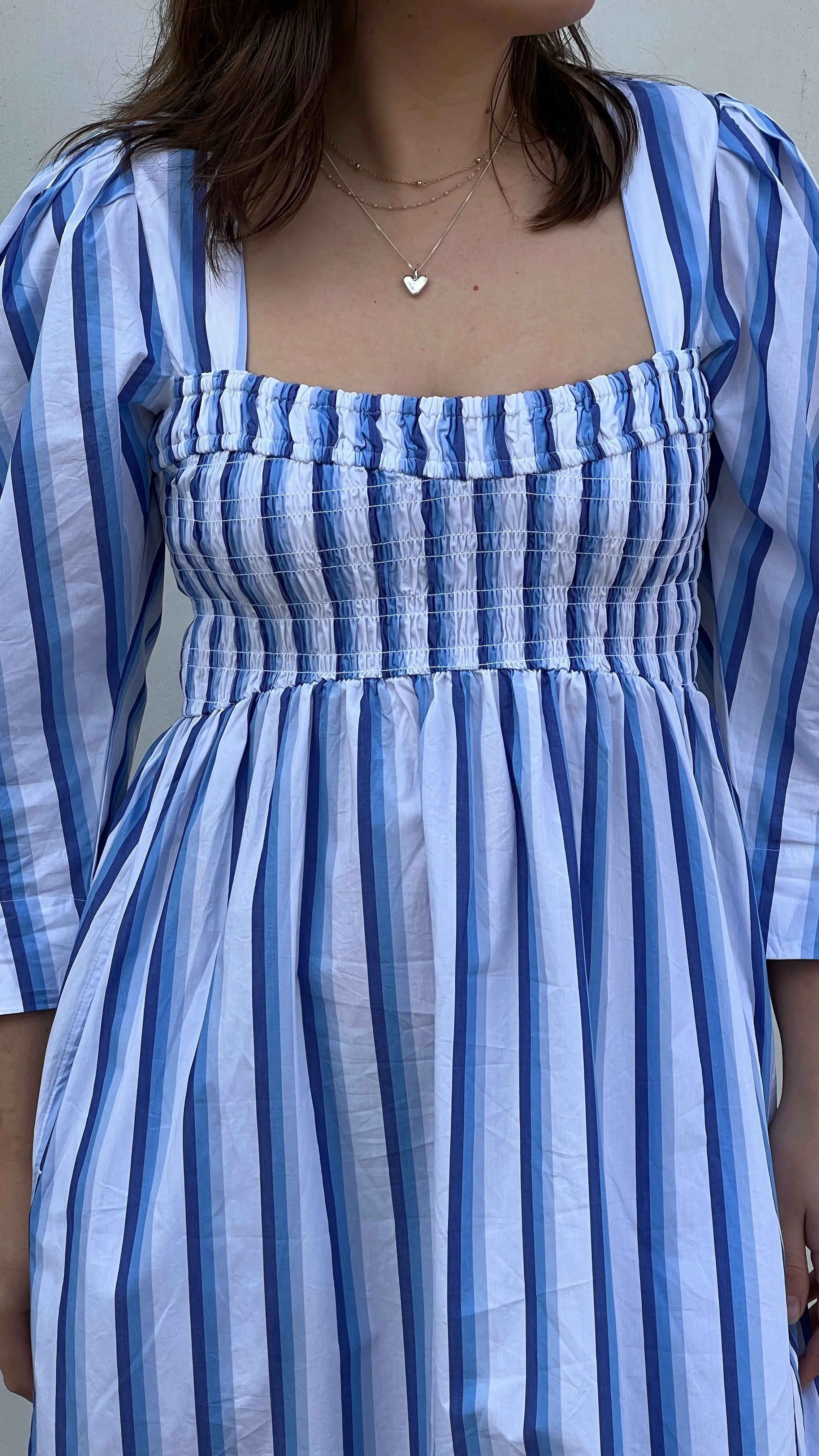 Blue Striped Cotton Smock Long Dress