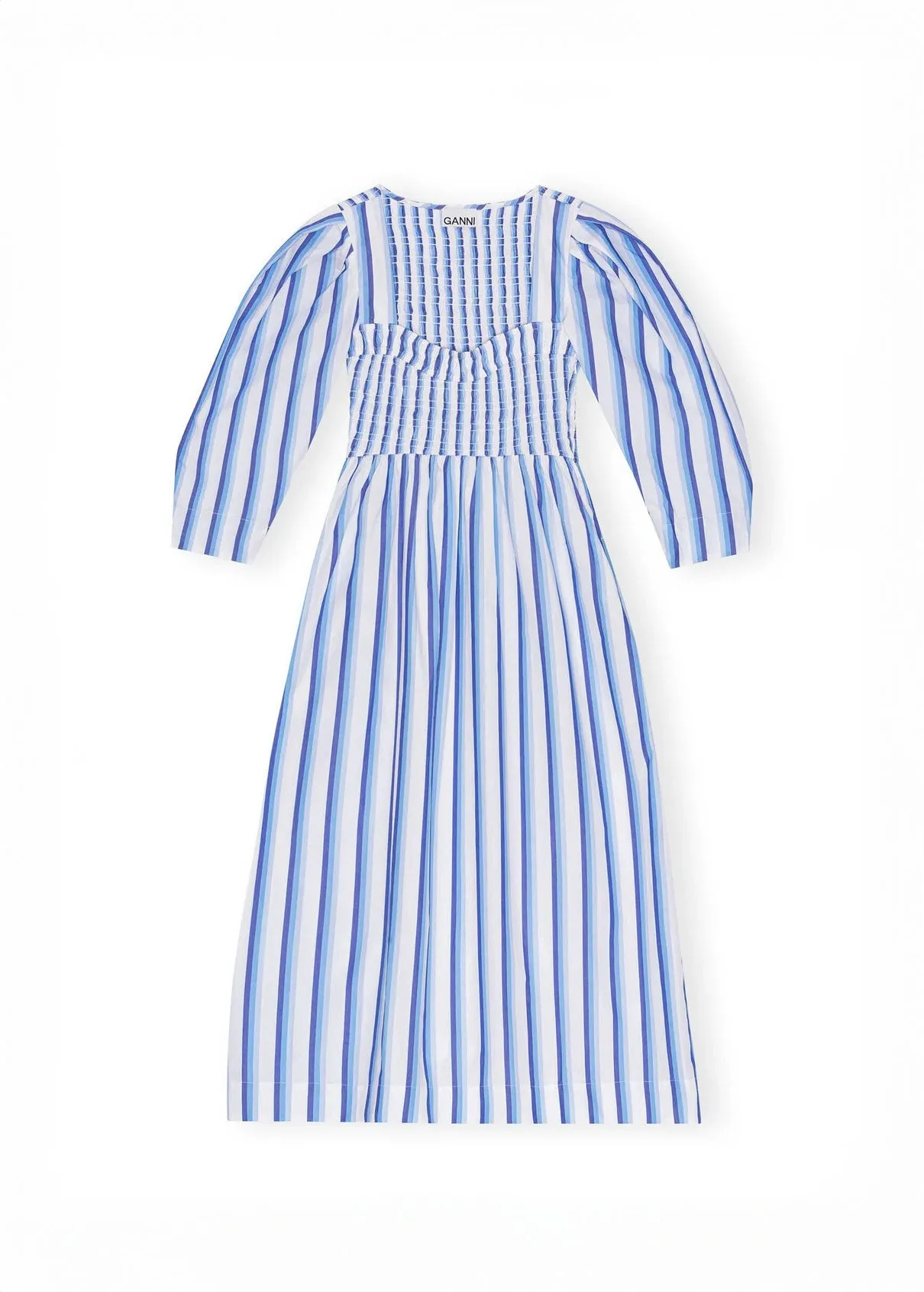 Blue Striped Cotton Smock Long Dress