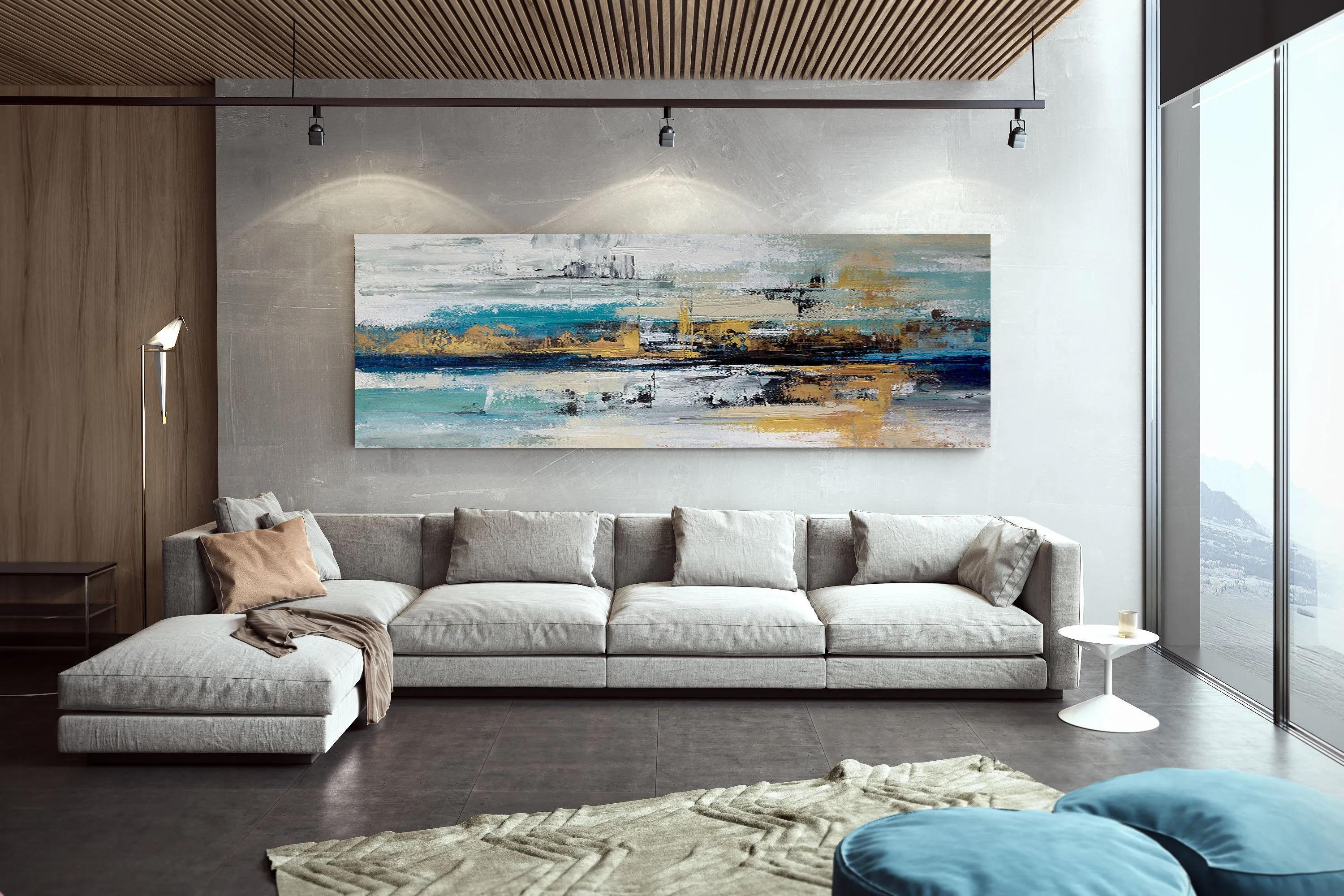 Blue White Gold Abstract Painting Modern Office Art DP024