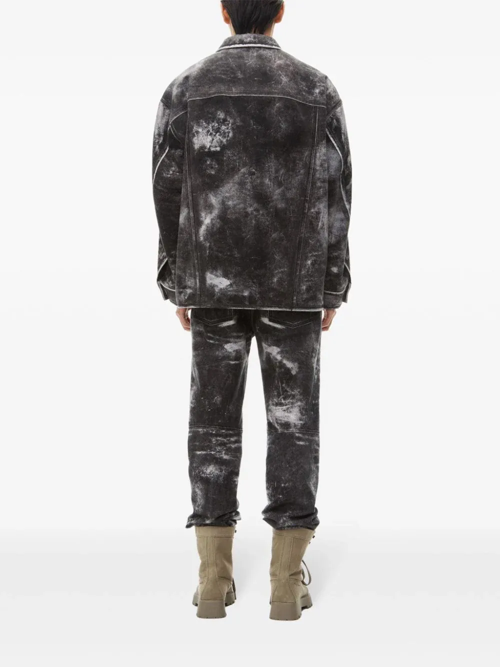 Cotton Shirt Jacket In Trompe-LOeil Leather Effect