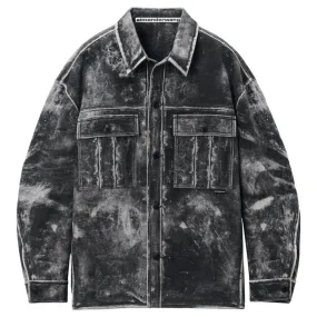 Cotton Shirt Jacket In Trompe-LOeil Leather Effect