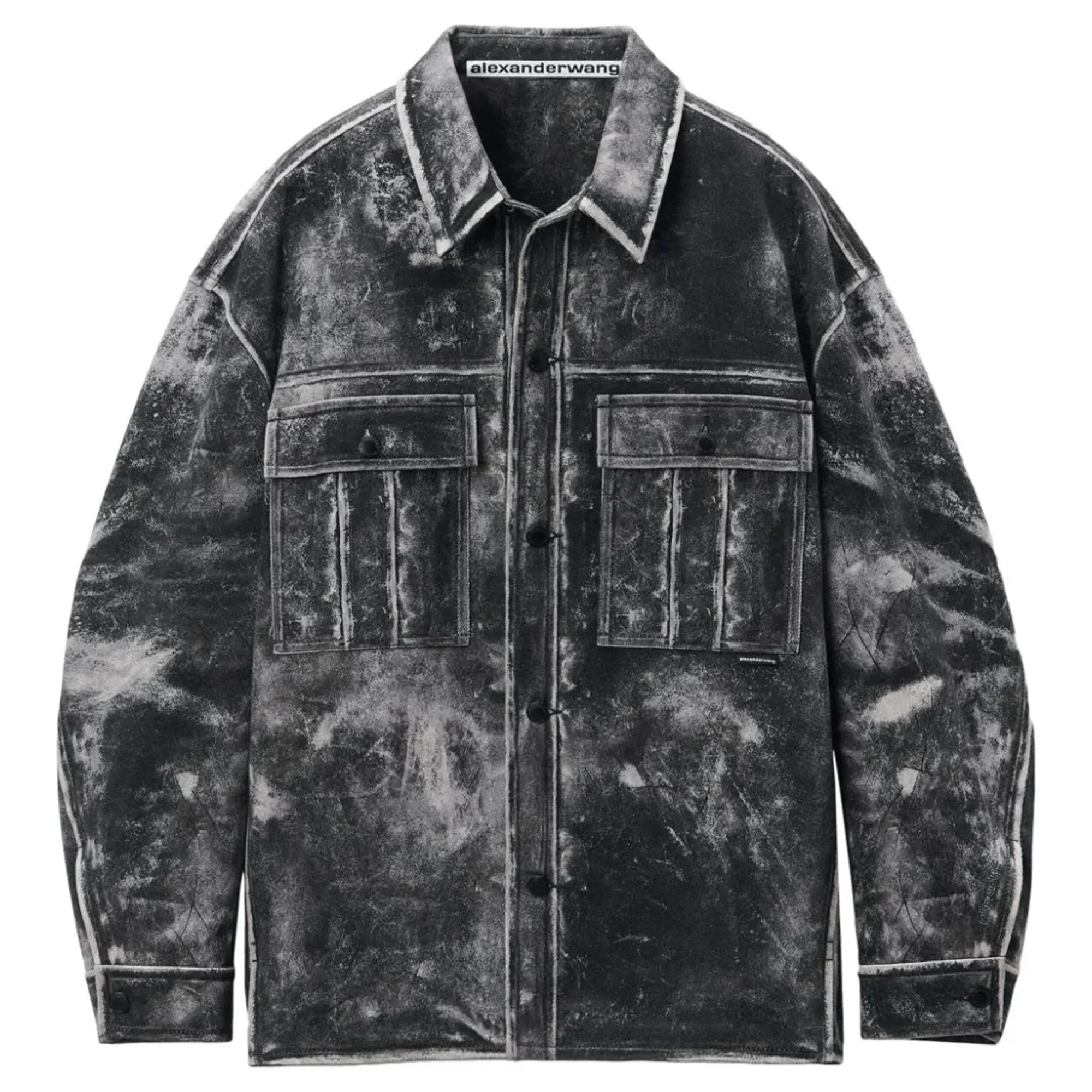 Cotton Shirt Jacket In Trompe-LOeil Leather Effect