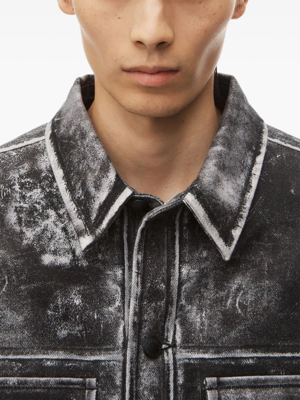 Cotton Shirt Jacket In Trompe-LOeil Leather Effect
