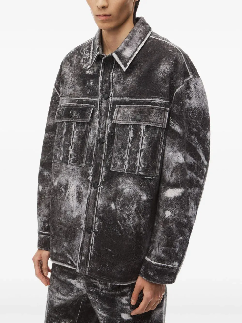 Cotton Shirt Jacket In Trompe-LOeil Leather Effect