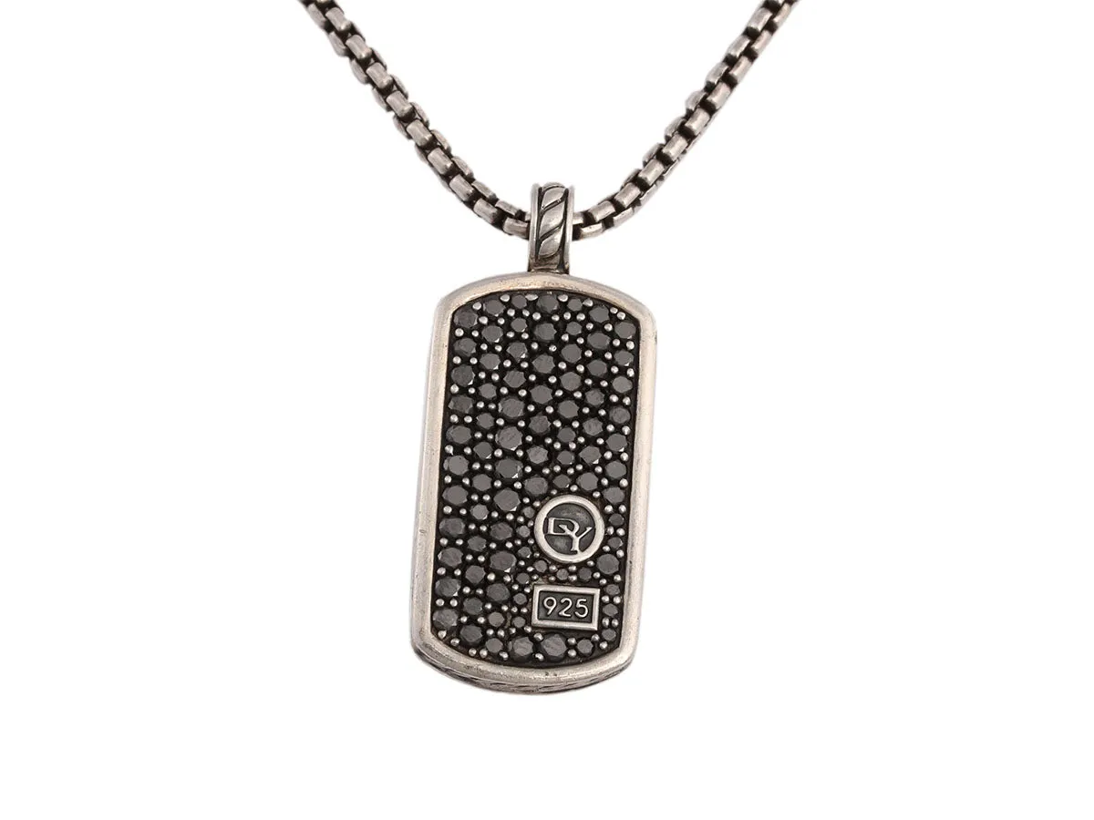 David Yurman Sterling Silver and Black Diamond Dog Tag Pendant Necklace