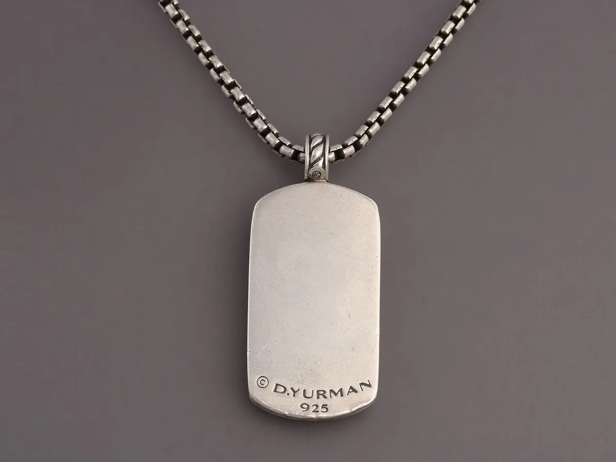 David Yurman Sterling Silver and Black Diamond Dog Tag Pendant Necklace