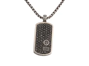 David Yurman Sterling Silver and Black Diamond Dog Tag Pendant Necklace