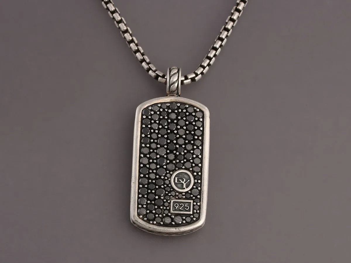 David Yurman Sterling Silver and Black Diamond Dog Tag Pendant Necklace