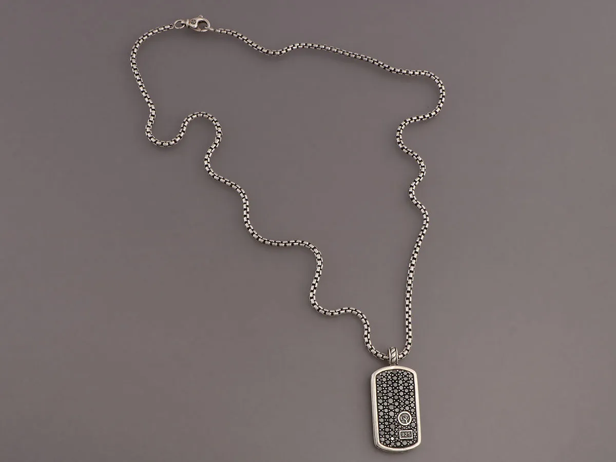 David Yurman Sterling Silver and Black Diamond Dog Tag Pendant Necklace