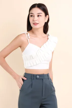 ELIANA RUFFLES SHOULDER TIE TOP IN WHITE