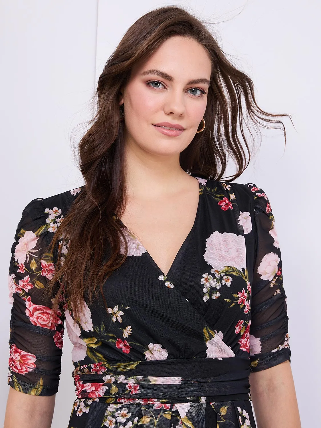 Floral Print Midi Dress With Pockets