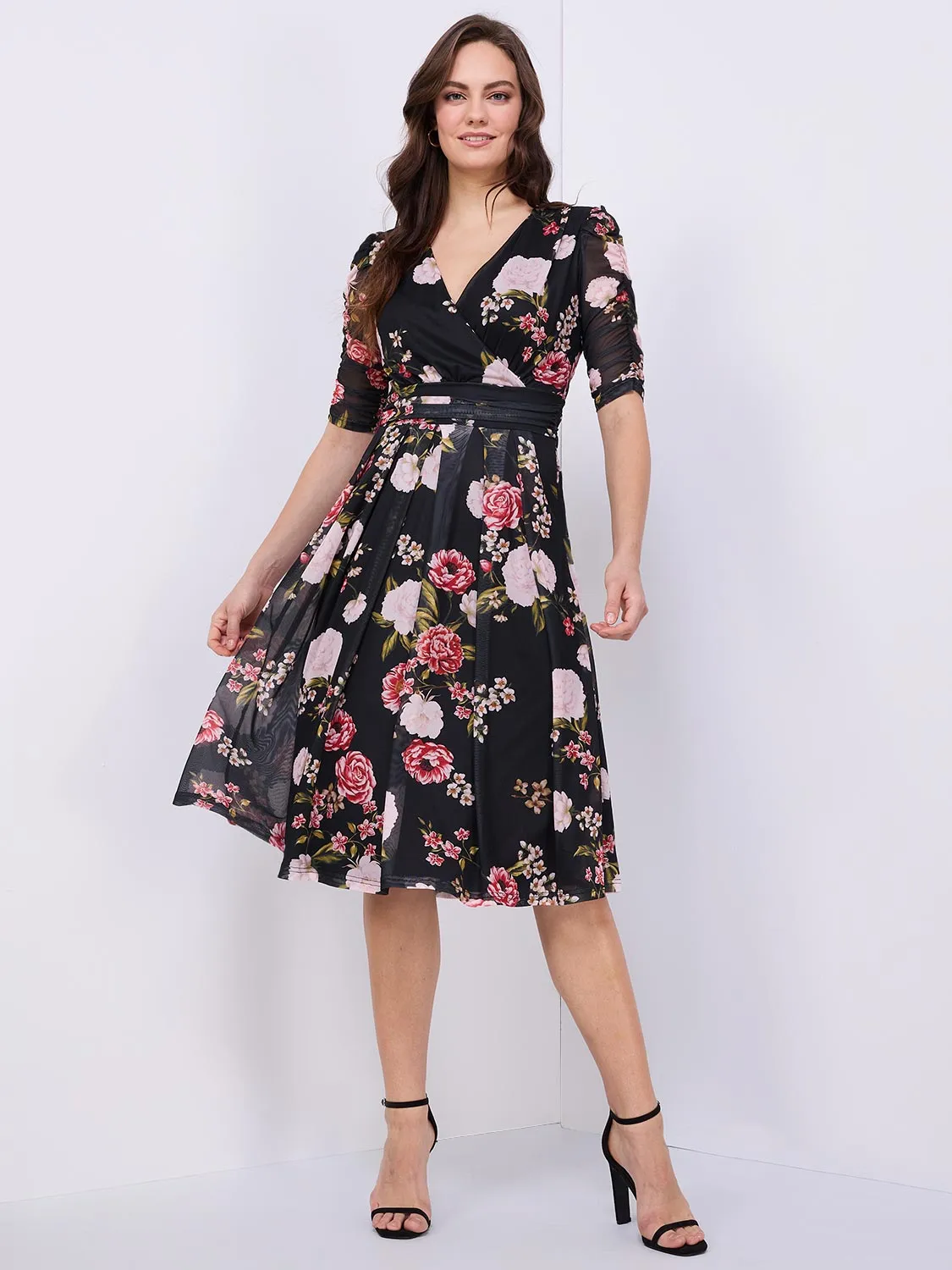 Floral Print Midi Dress With Pockets