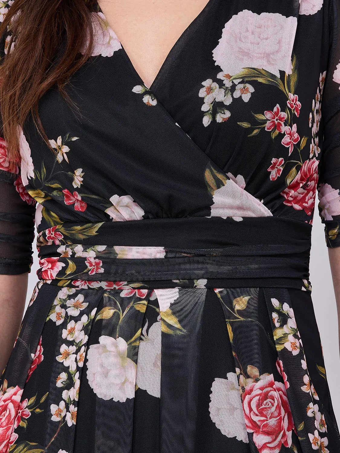 Floral Print Midi Dress With Pockets
