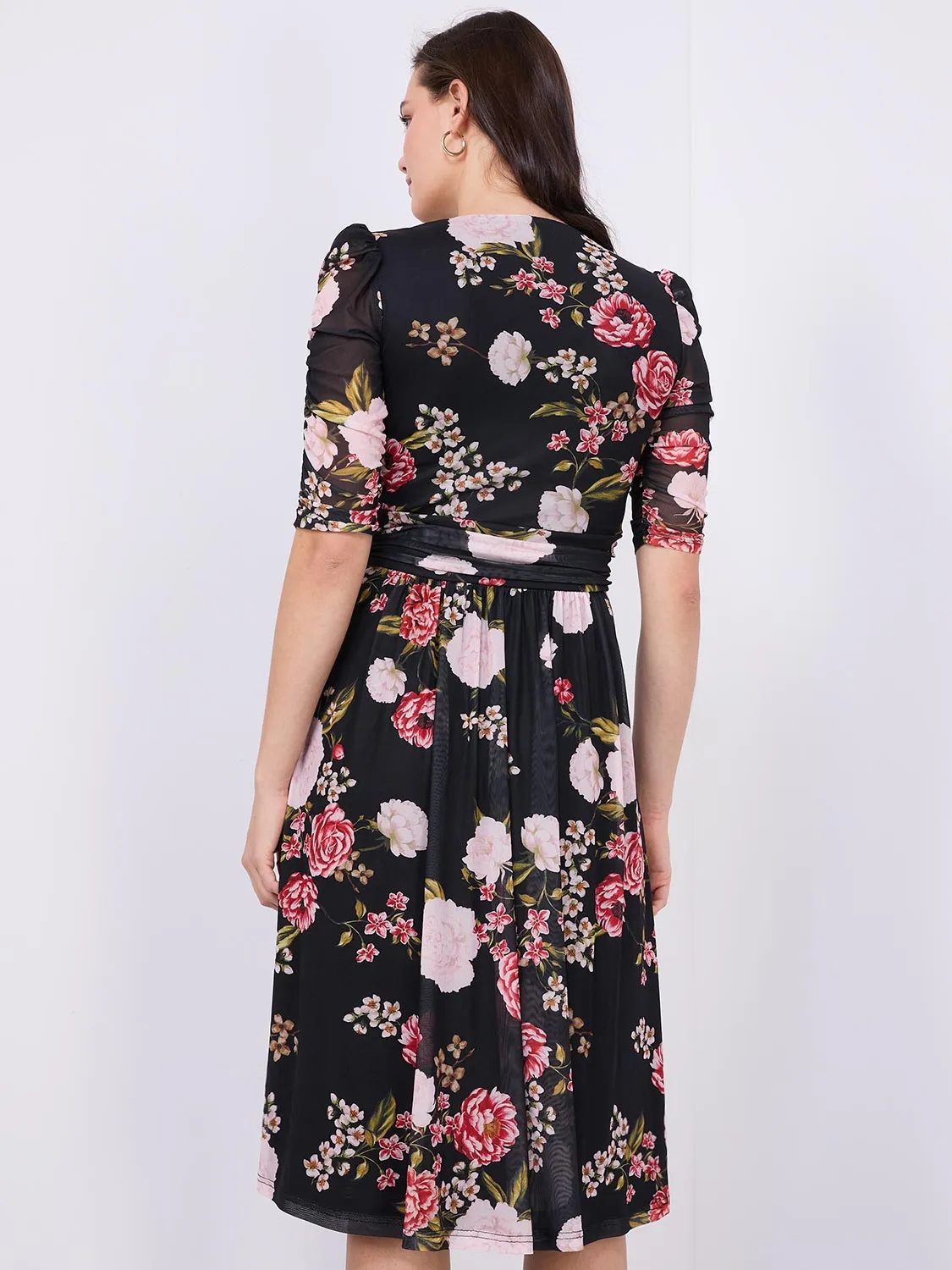 Floral Print Midi Dress With Pockets