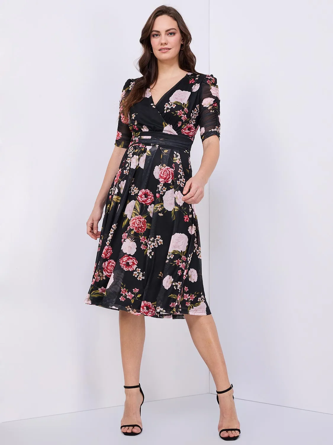 Floral Print Midi Dress With Pockets