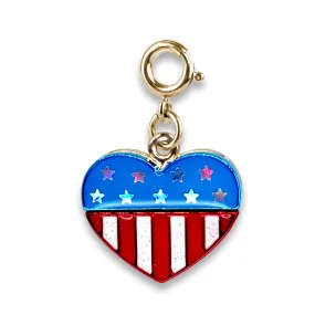 Gold Glitter Flag Heart Charm