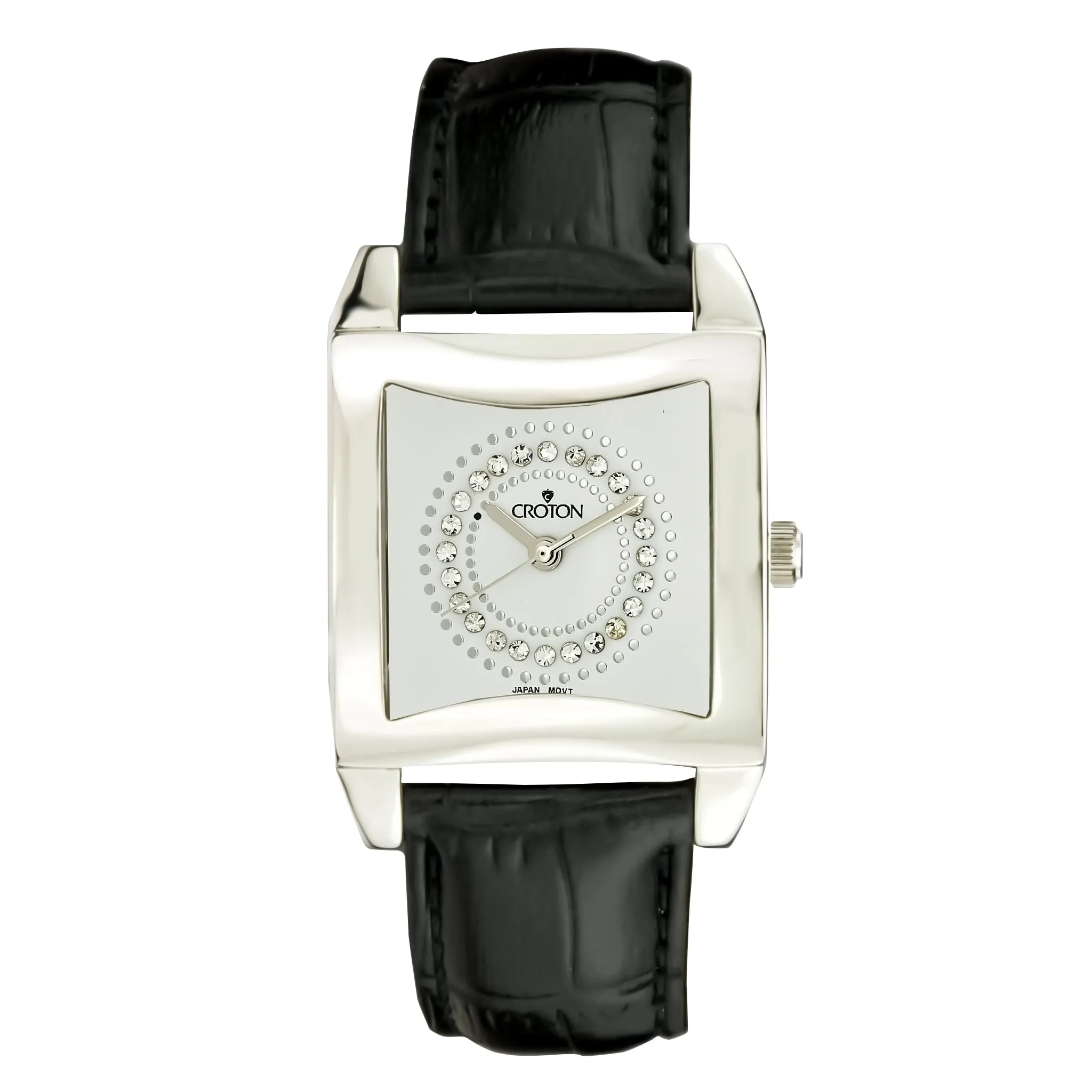 Ladies All Stainless Steel Square Dial Quartz Watch with Leather Strap